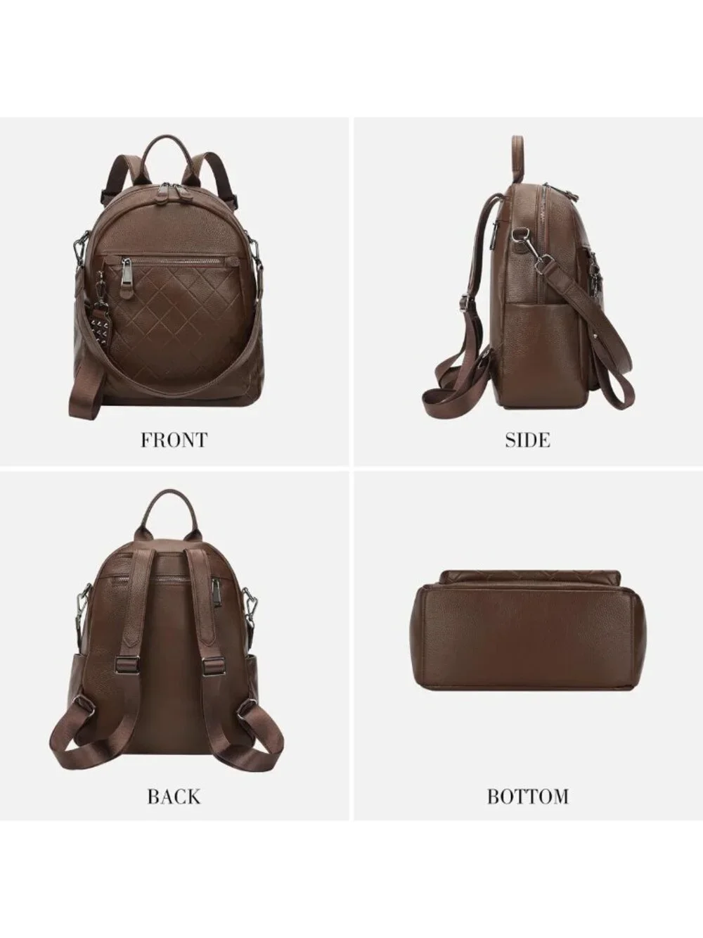 Stylish Quilted Genuine Leather Backpack Purse for Women - Multi-functional